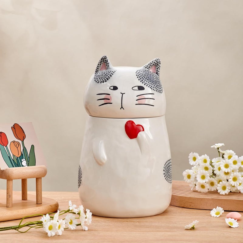 Bico Cartoon Cat Handpainted Stoneware Air Tight White 10.2 inch Cookie Jar, Dishwasher Safe, for storing Cookie, Candy, Coffee - Image 5